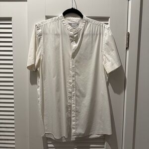 Zara White Band Collar Short Sleeve Shirt